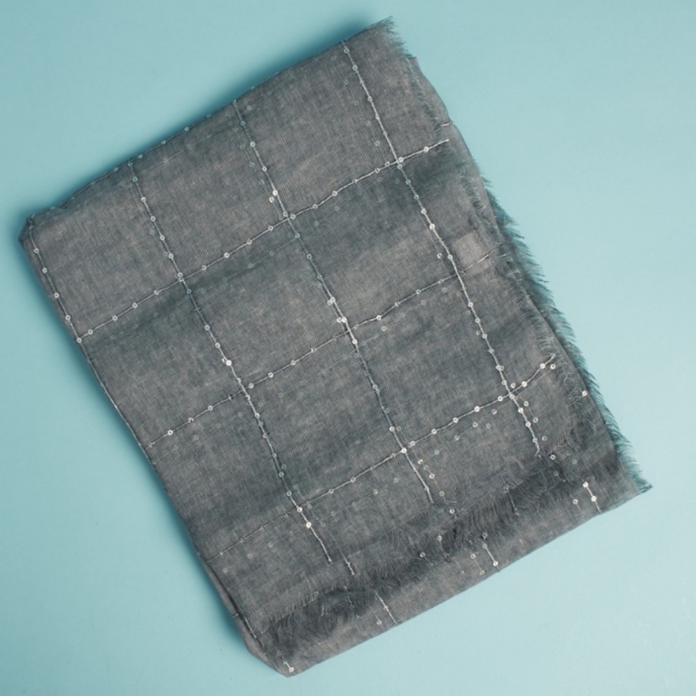 Tilo Twilight Gray Sparkle Lightweight Scarf with Fringe Trim NWT - Picture 2 of 8